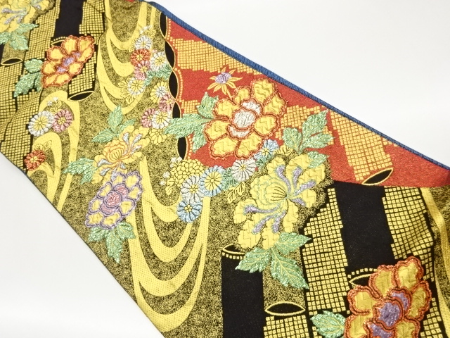 JAPANESE FUKURO OBI / PULP CLOTH / WOVEN FLOWERS